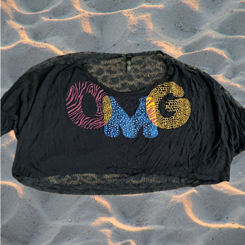 OMG Crop Top Lace Back Size S Black Yellow Pink Blue by Milky Way